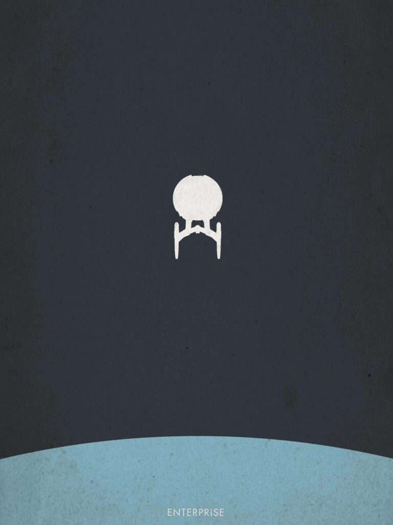 Minimalist Spaceship Wallpaper: Dark Background & Blue ENTERPRISE Arc