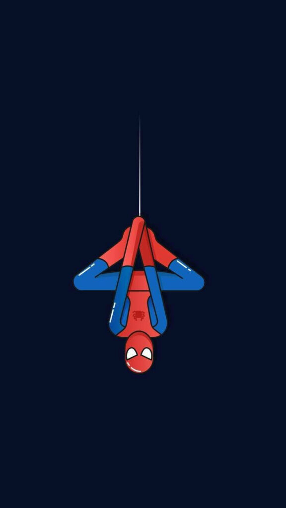 Minimalist Spider-Man Wallpaper: Upside Down on Dark Background