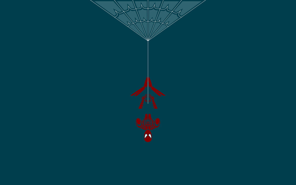 Minimalist Spider-Man Wallpaper: Upside Down Web on Dark Teal Background