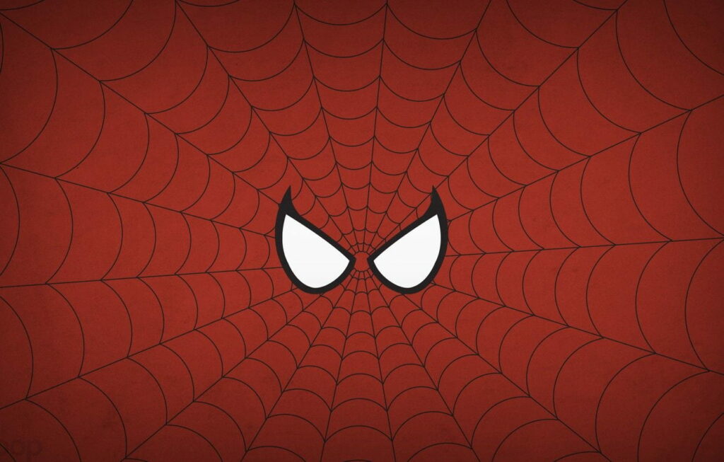 Minimalist Spider-Man wallpaper with white eyes on red web-patterned background HD design