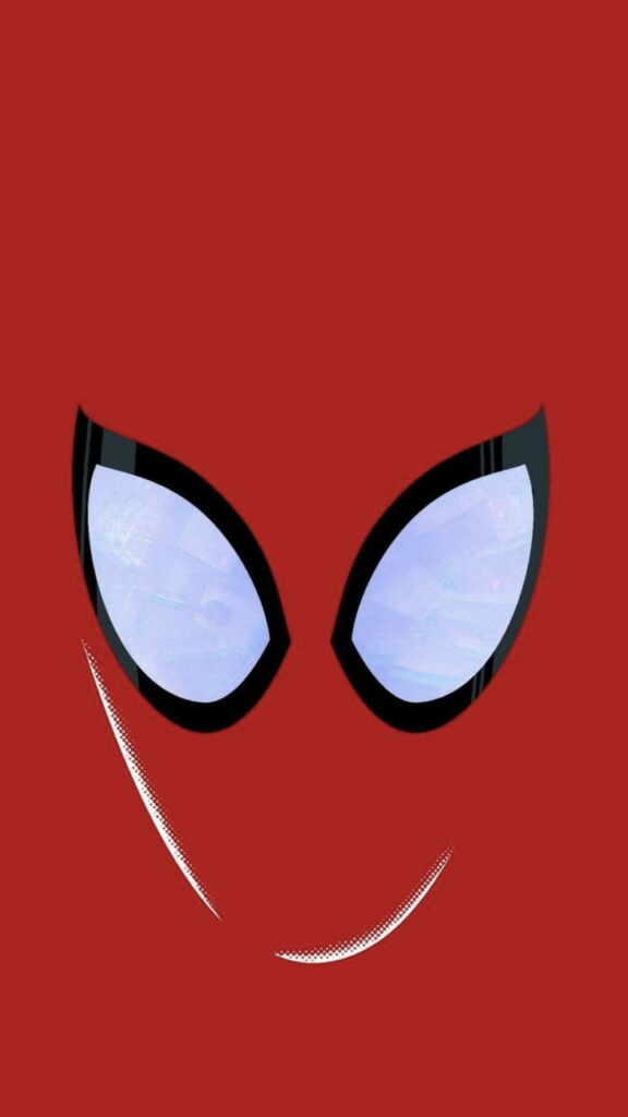 Minimalist HD Spiderman mask wallpaper with bold reflective eyes on solid red background.