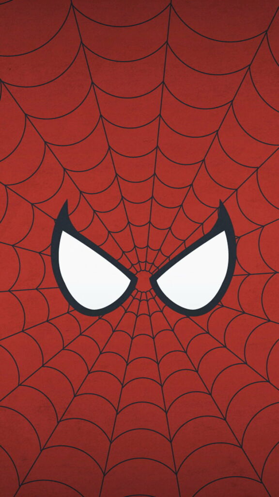 Minimalist Spiderman mask with bold white eyes on detailed red web pattern HD wallpaper