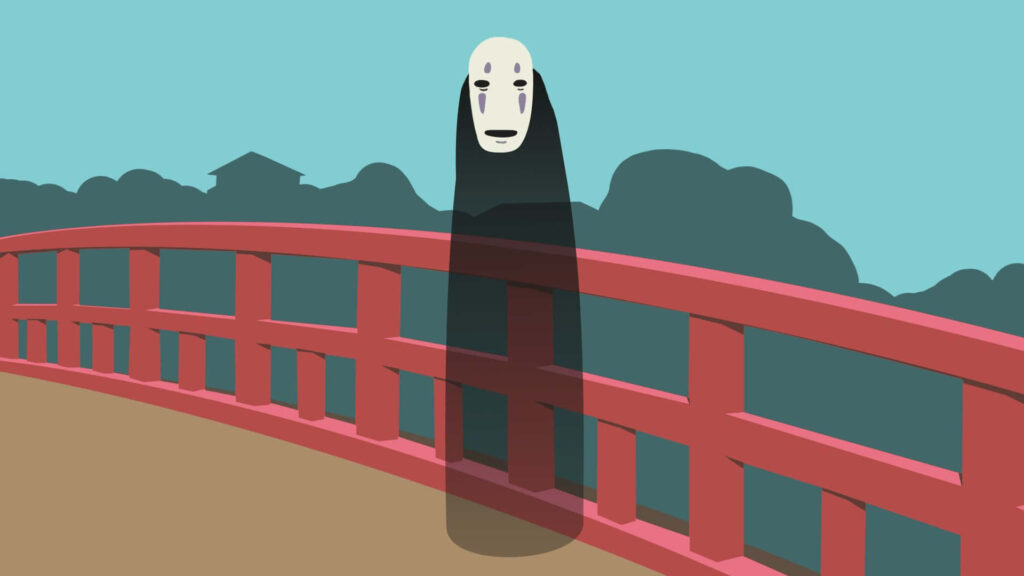 Minimalist Spirited Away Wallpaper: Stylized Bridge Scene