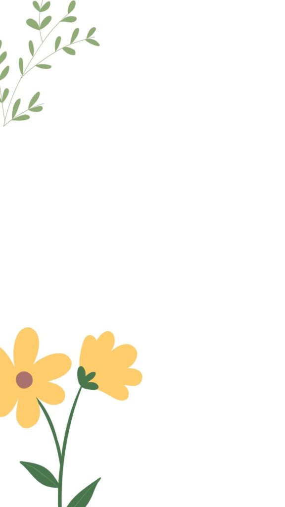 Minimalist Spring Floral Wallpaper with Yellow Flowers & Green Leaves