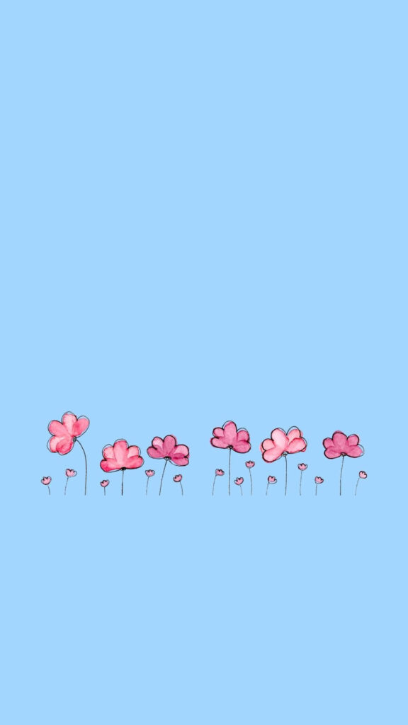 Serene Minimalist Spring Flower Wallpaper in Pink & Blue Background