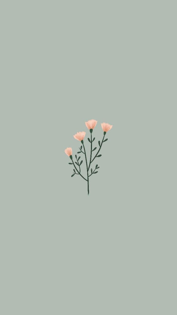 Minimalist Spring Wallpaper: Pink Flowers on Soft Green Background