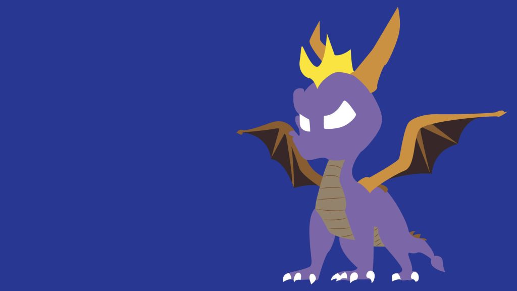 Minimalist Spyro the Dragon vector illustration on deep blue background gaming wallpaper