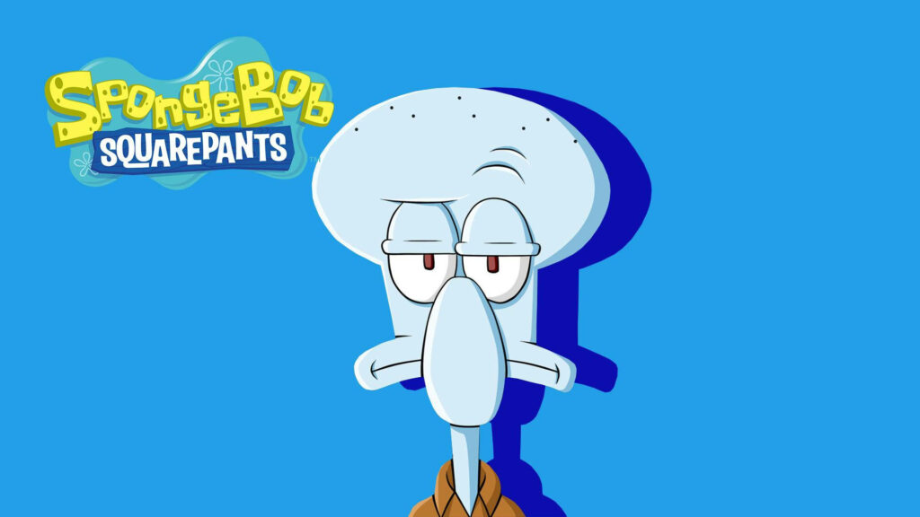 Minimalist Squidward Tentacles wallpaper with vibrant blue background iconic SpongeBob character