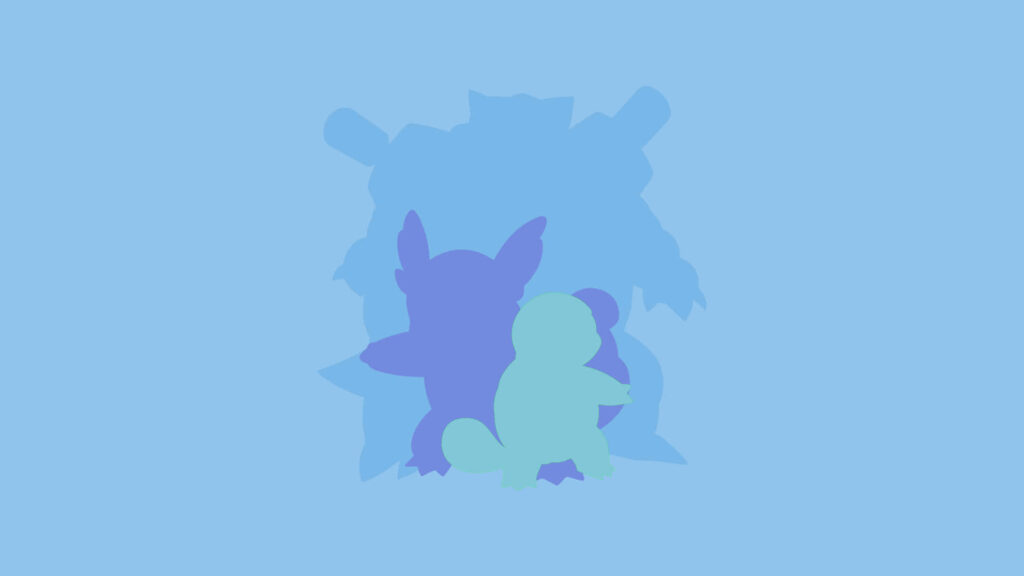 Minimalist Squirtle Wartortle Blastoise silhouettes wallpaper light blue Pokemon evolution background
