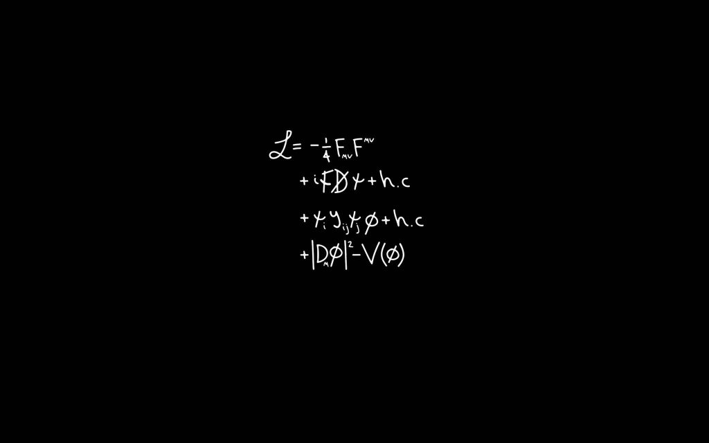 Minimalist Standard Model Lagrangian equation wallpaper black background physics formula design