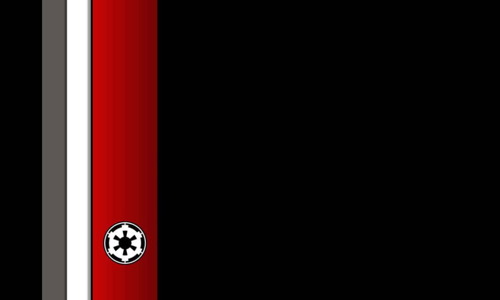 Minimalist Star Wars wallpaper with Galactic Empire crest on red white grey stripes background