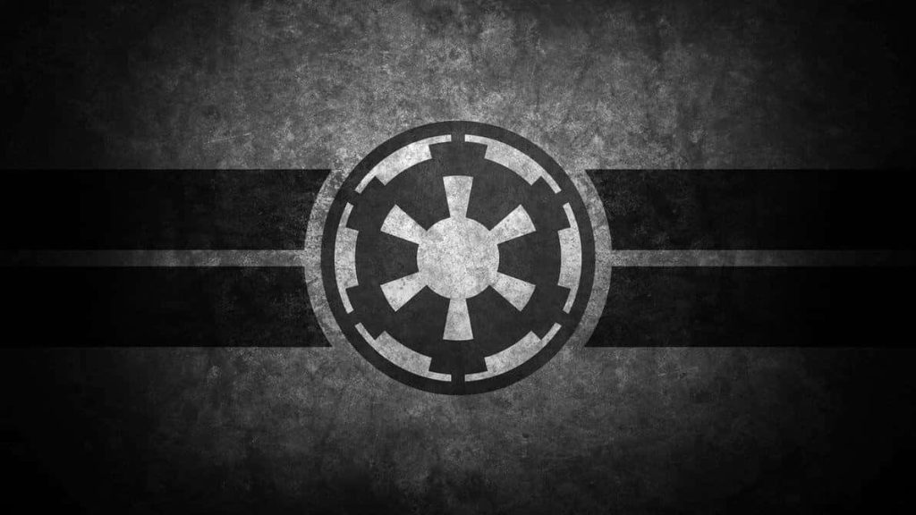 Minimalist Star Wars wallpaper with Galactic Empire Imperial Crest on dark textured background