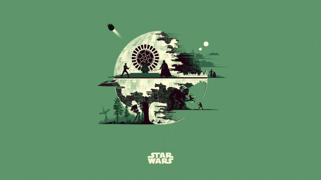 Minimalist Star Wars Wallpaper: Green Background & Iconic Silhouettes