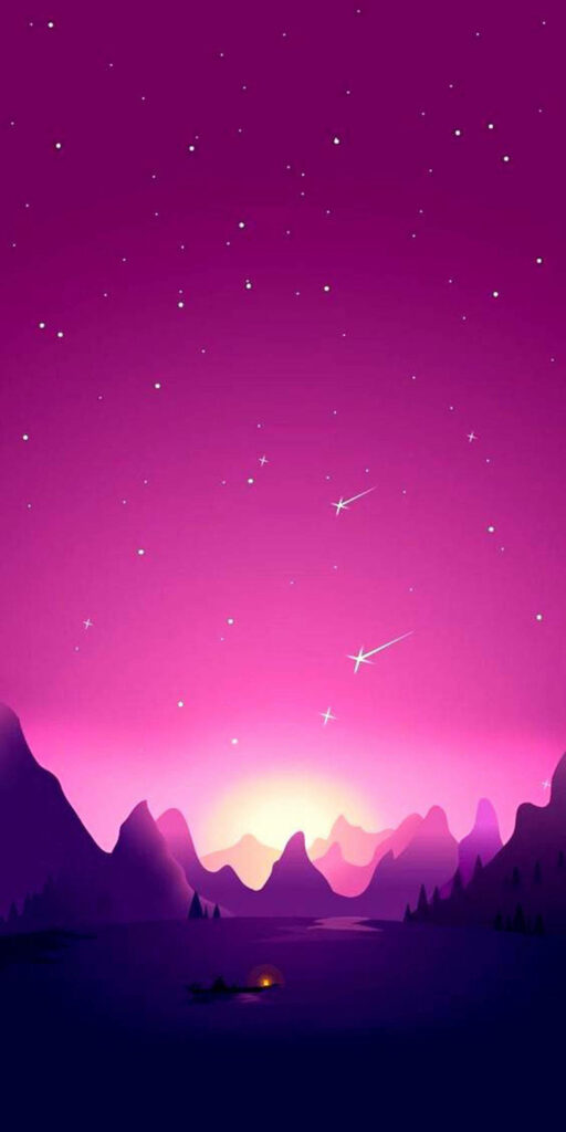 Stunning Android Wallpaper: Starry Violet Sky Over Serene Mountains