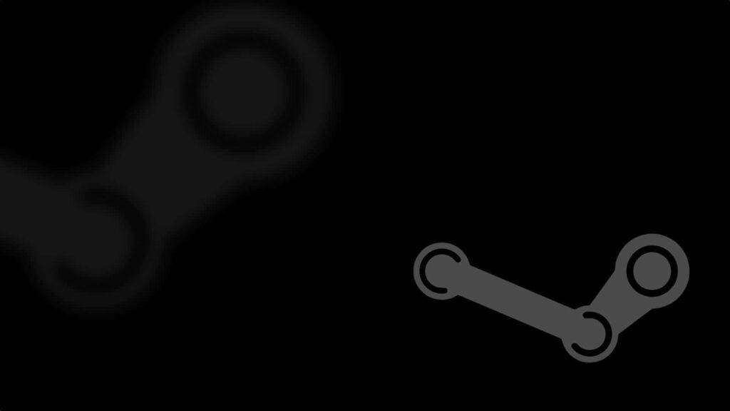 Minimalist Steam platform logo in gray on dark background sleek modern gaming wallpaper background