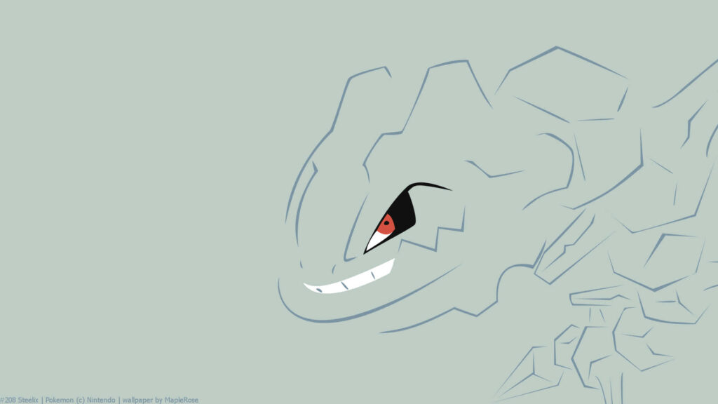 Minimalist Steelix Sketch with Red Eye on Light Green Background Wallpaper