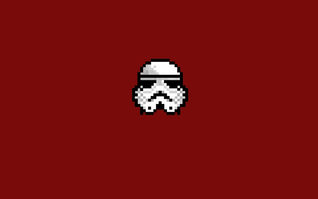 Minimalist Pixel Art Stormtrooper Helmet Wallpaper on Dark Red