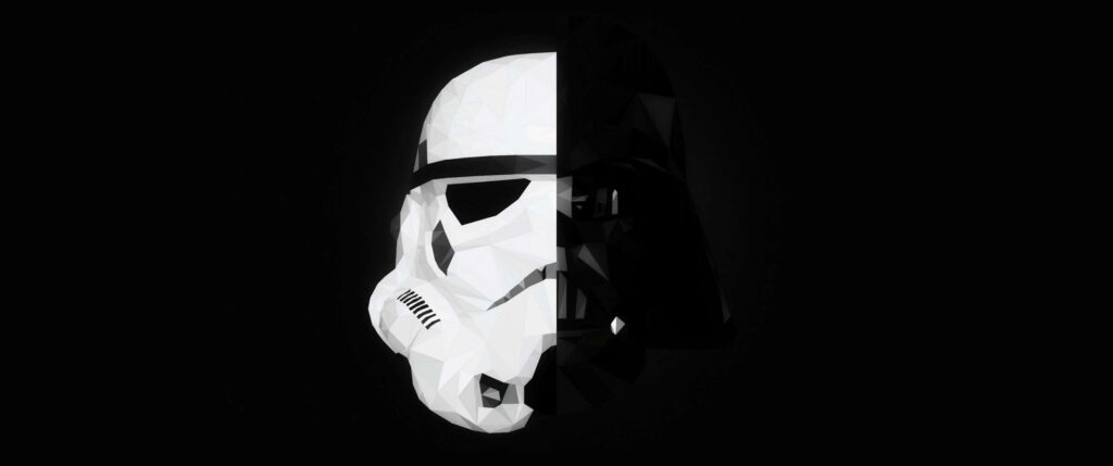 Minimalist Stormtrooper to Darth Vader Helmet Wallpaper in Black