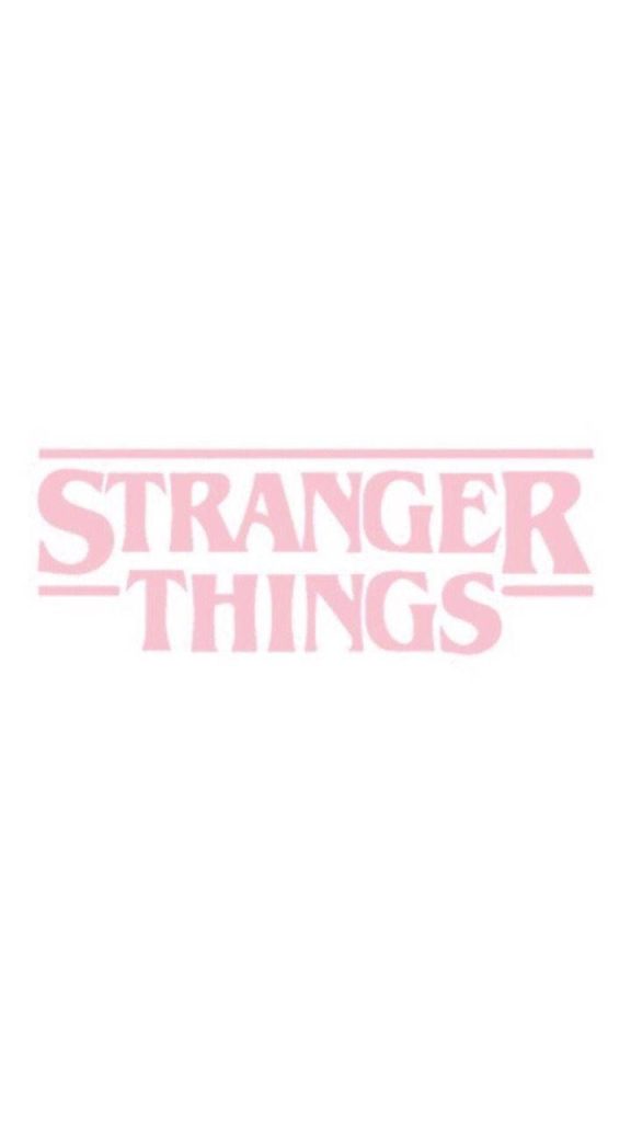Minimalist Stranger Things wallpaper with pastel pink logo on white background for fans mobile screen