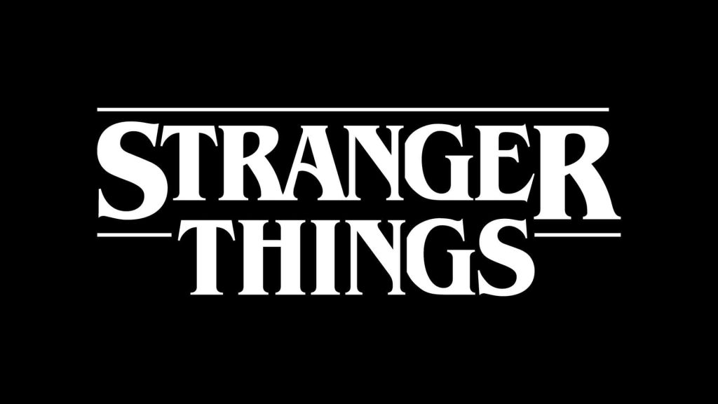 Minimalist Stranger Things wallpaper with white logo on black background retro 80s aesthetic