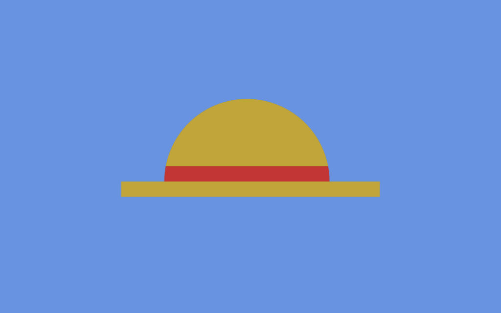 Minimalist Luffy Straw Hat Wallpaper on Solid Blue Background
