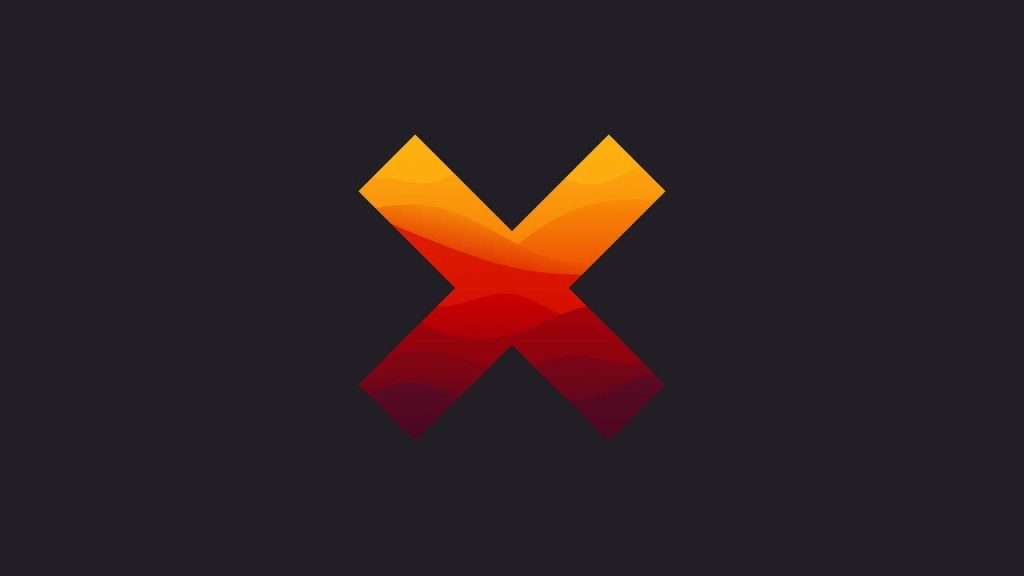 Minimalist wallpaper with stylized letter X in warm yellow to red ombre on dark gray background