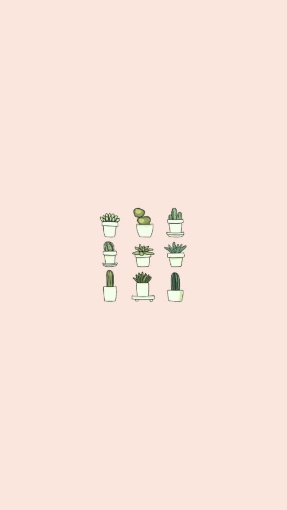 Charming Peach Succulent Wallpaper | Minimalist Hand-Drawn Design