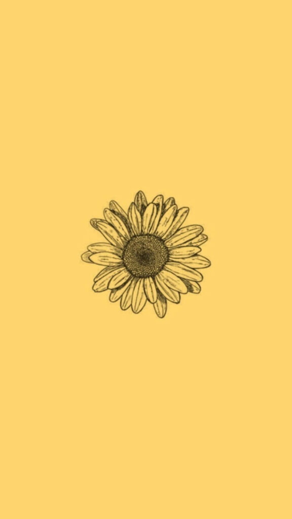 Minimalist Sunflower Sketch Wallpaper on Solid Yellow Background