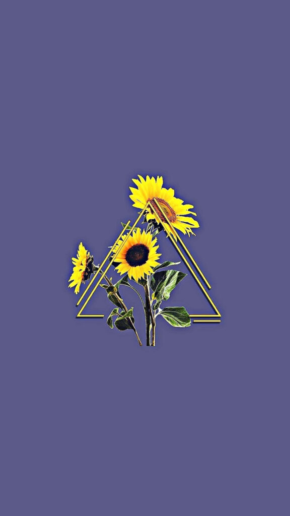 Bright Yellow Sunflower Wallpaper with Geometric Triangle Design