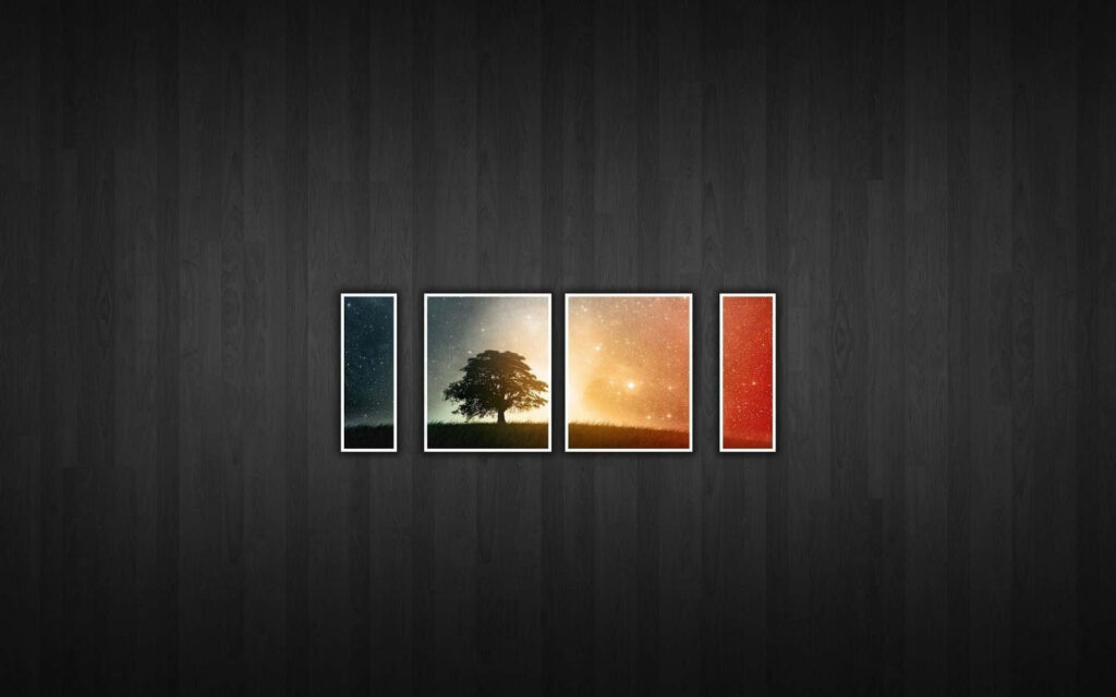 Minimalist Black Background Wallpaper: Sunset Behind a Lone Tree