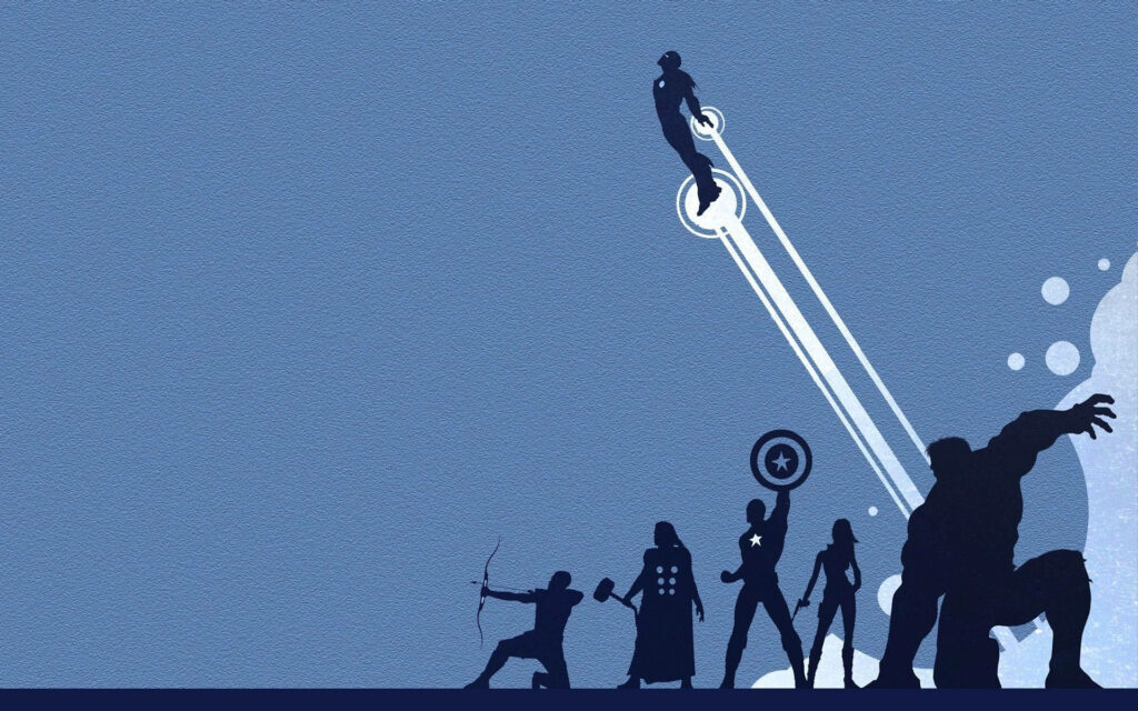 Minimalist Superhero Silhouettes Wallpaper on Blue Background