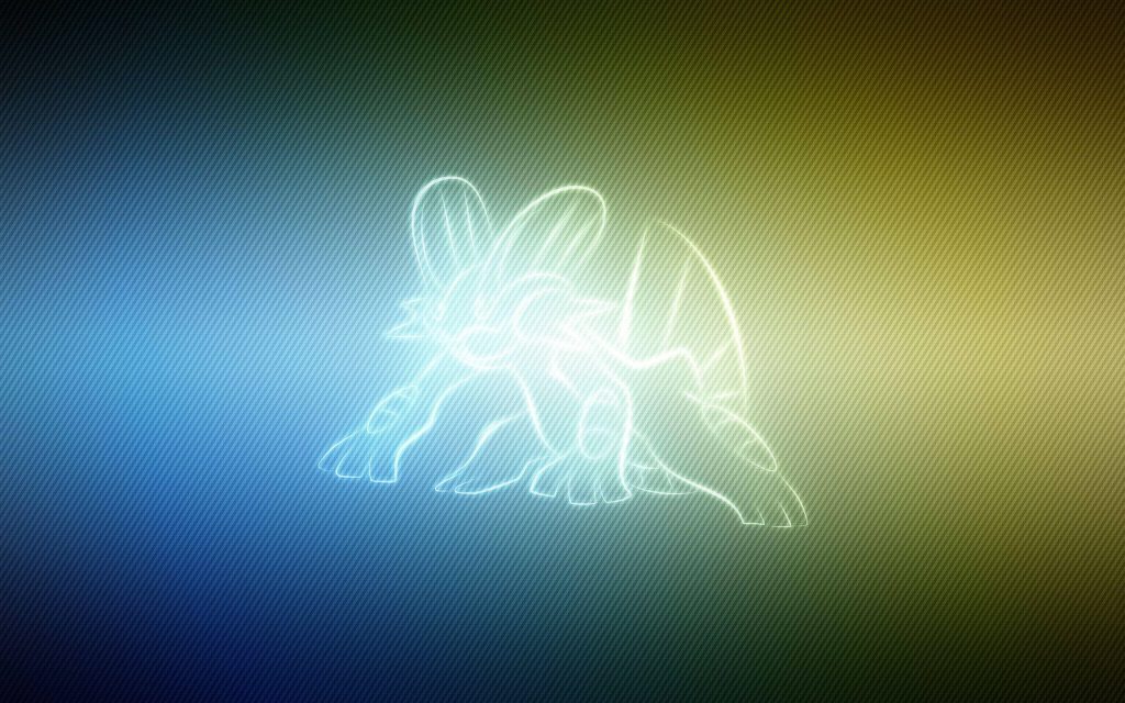 Minimalist glowing Swampert outline wallpaper with blue to olive green gradient background design