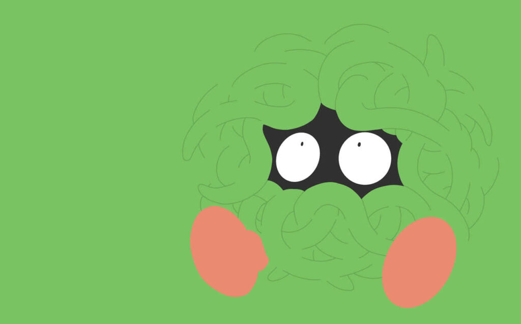 Minimalist Tangela Pokémon Wallpaper on Vibrant Green Background