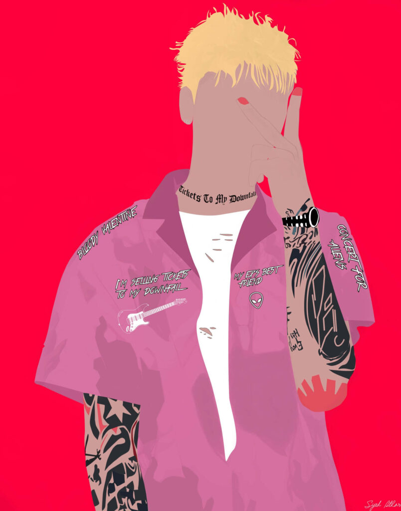 Bold Minimalist Wallpaper: Tattooed Character with Yellow Hair