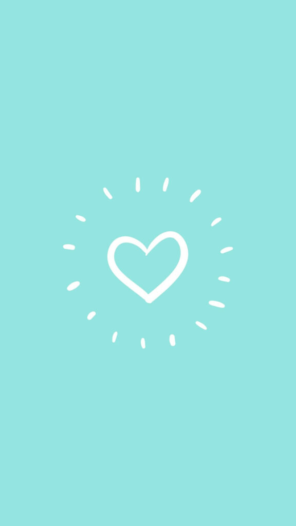 Minimalist Teal Wallpaper with White Heart & Radiating Lines
