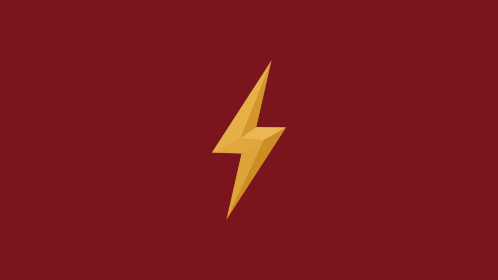 Bold yellow lightning bolt symbol of The Flash on solid red minimalist wallpaper background