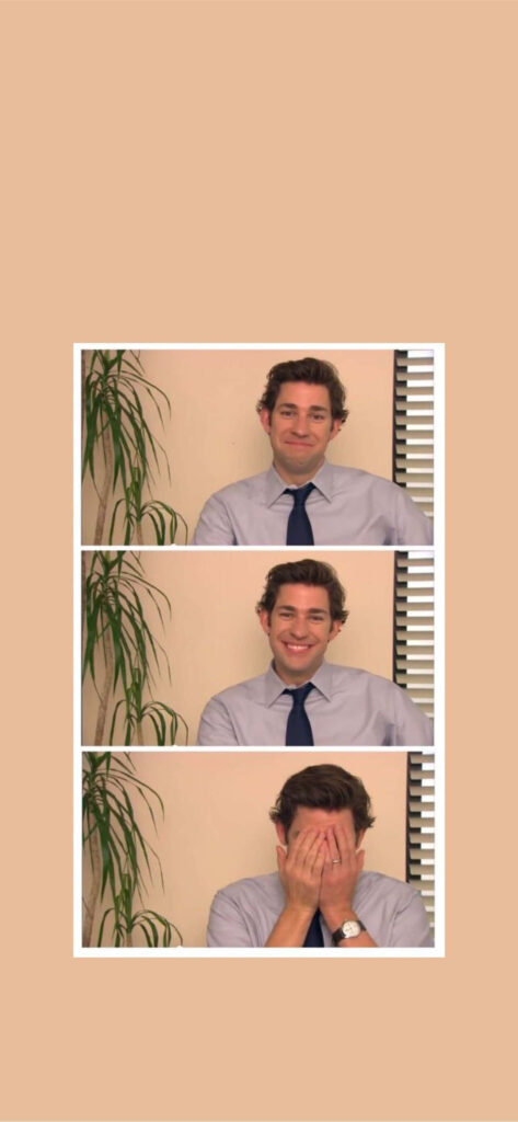 Minimalist Office Character Wallpaper with Facial Expressions & Plant