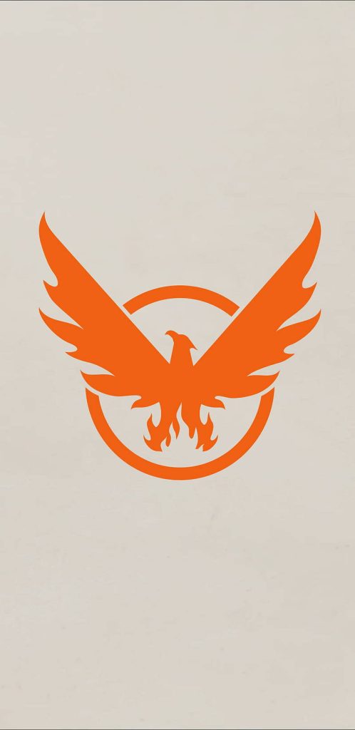 Minimalist orange SHD phoenix logo wallpaper on off-white background for The Division fans