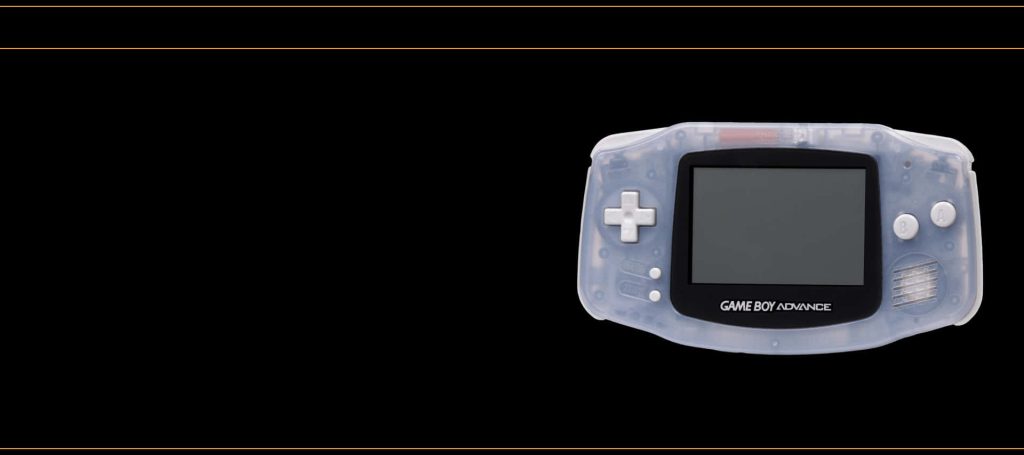 Minimalist transparent Nintendo Game Boy Advance wallpaper with black background and orange lines