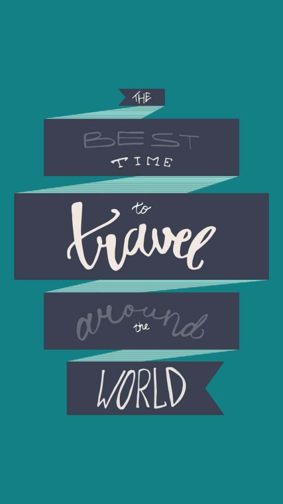 Minimalist travel quote wallpaper with emerald green background and dark ribbon typography design