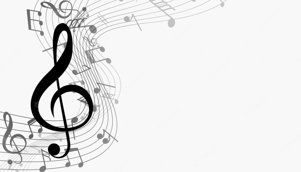 Minimalist Music Wallpaper: Black Treble Clef & Gray Notes Design