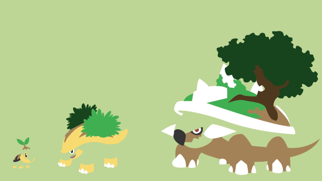 Minimalist Pokémon Wallpaper: Turtwig, Grotle, Torterra in Green