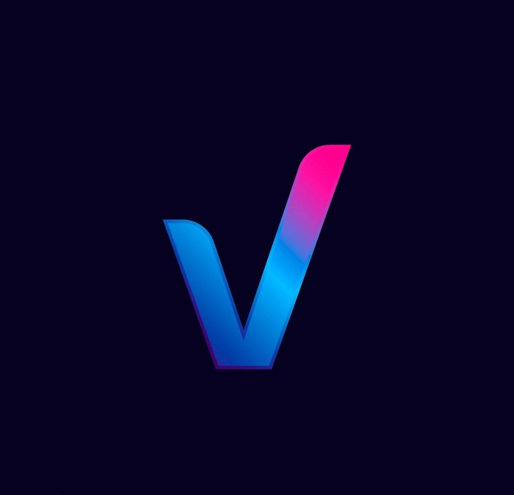 Minimalist bold V wallpaper with blue to pink gradient on deep navy background for devices