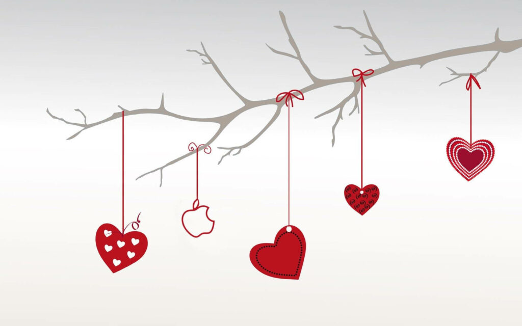Minimalist Valentine's Wallpaper: Red Hearts on Tree Branches