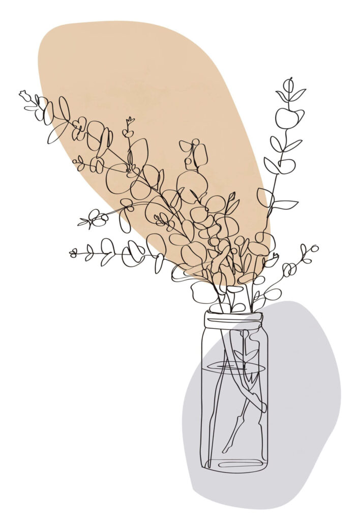Minimalist Vase Line Drawing with Abstract Flowers in Earthy Tones Wallpaper