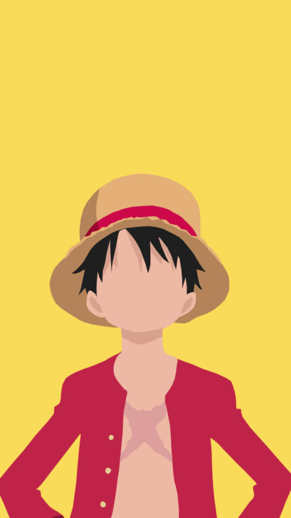 Minimalist Vector Art: Character in Straw Hat & Red Jacket on Yellow Wallpaper