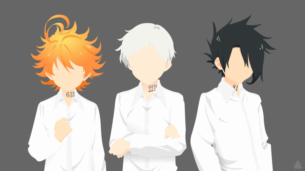 Minimalist Wallpaper of Emma, Norman & Ray from The Promised Neverland