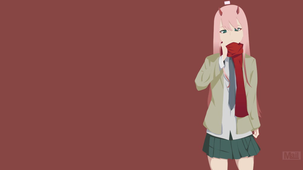 Minimalist Vector Masterpiece: Zero Two from Anime Darling in the FranXX, 4K Wallpaper Delight