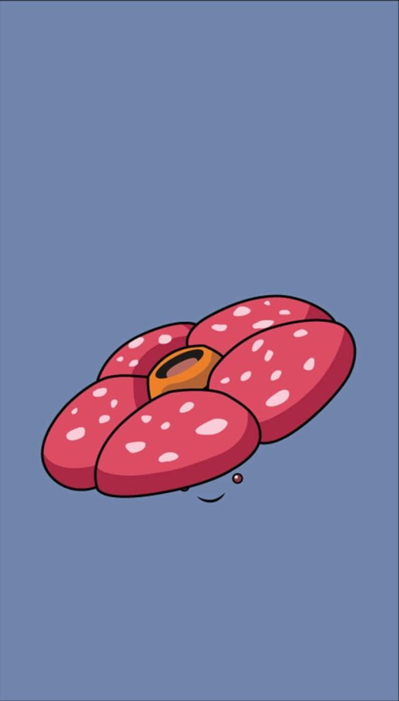 Minimalist digital illustration of Pokémon Vileplume with red flower on purple background wallpaper