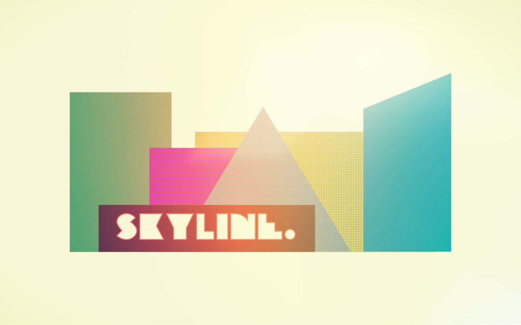 Vintage Minimalist Skyline Wallpaper with Geometric Pastel Design